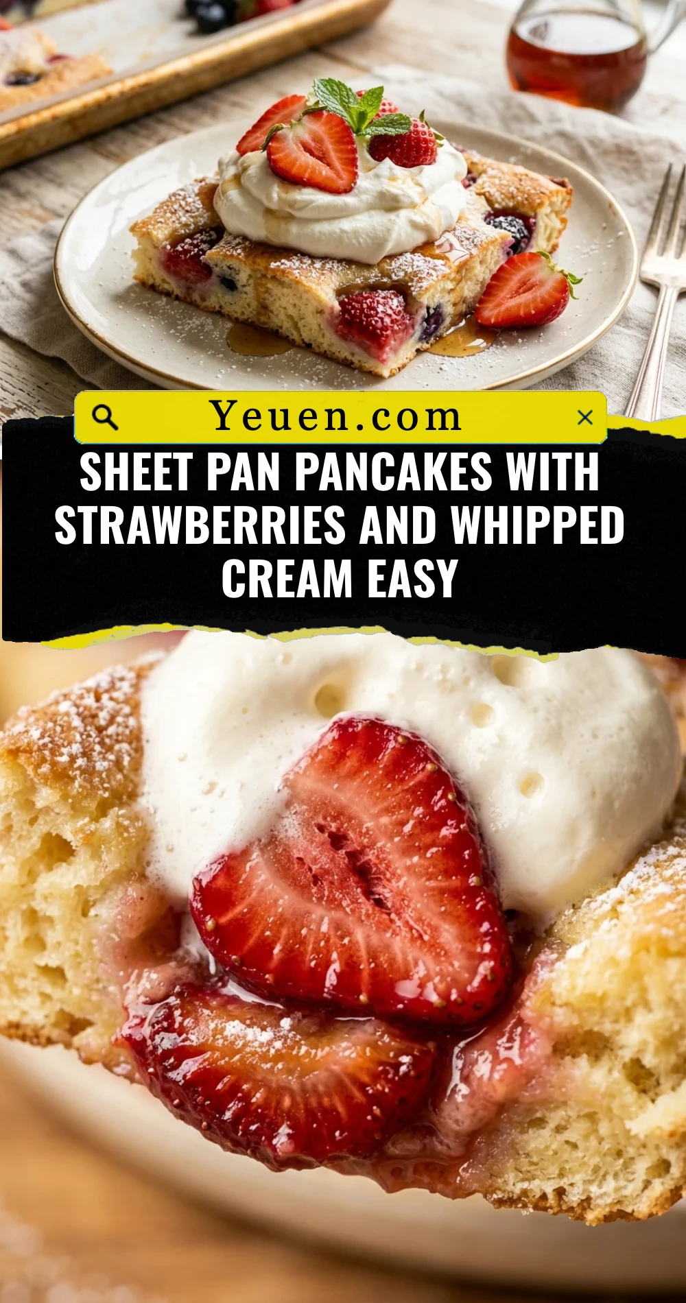 Sheet Pan Pancakes With Strawberries And Whipped Cream Easy
