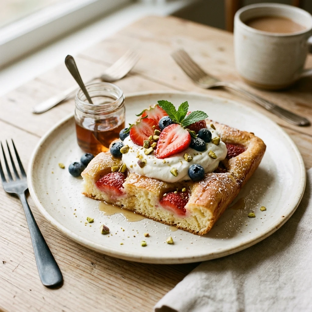Sheet Pan Pancakes With Strawberries And Whipped Cream Easy