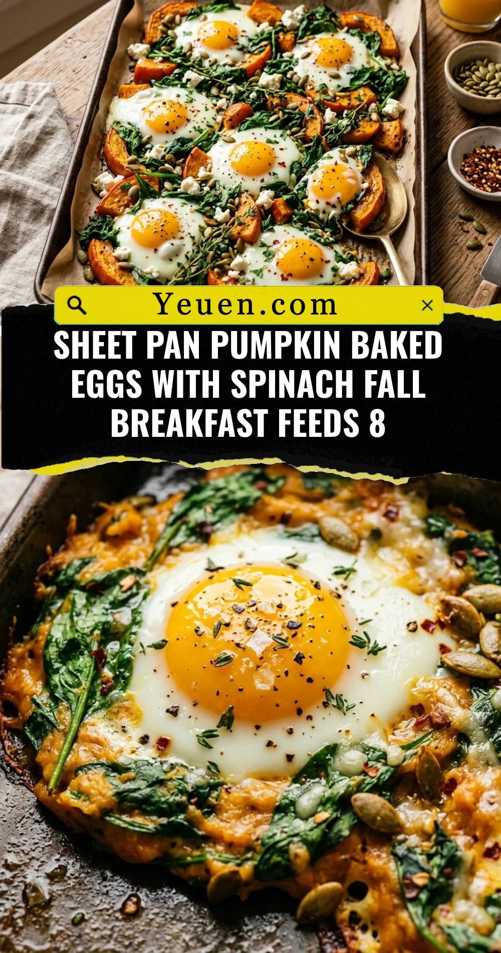 Sheet Pan Pumpkin Baked Eggs With Spinach Fall Breakfast Feeds 8
