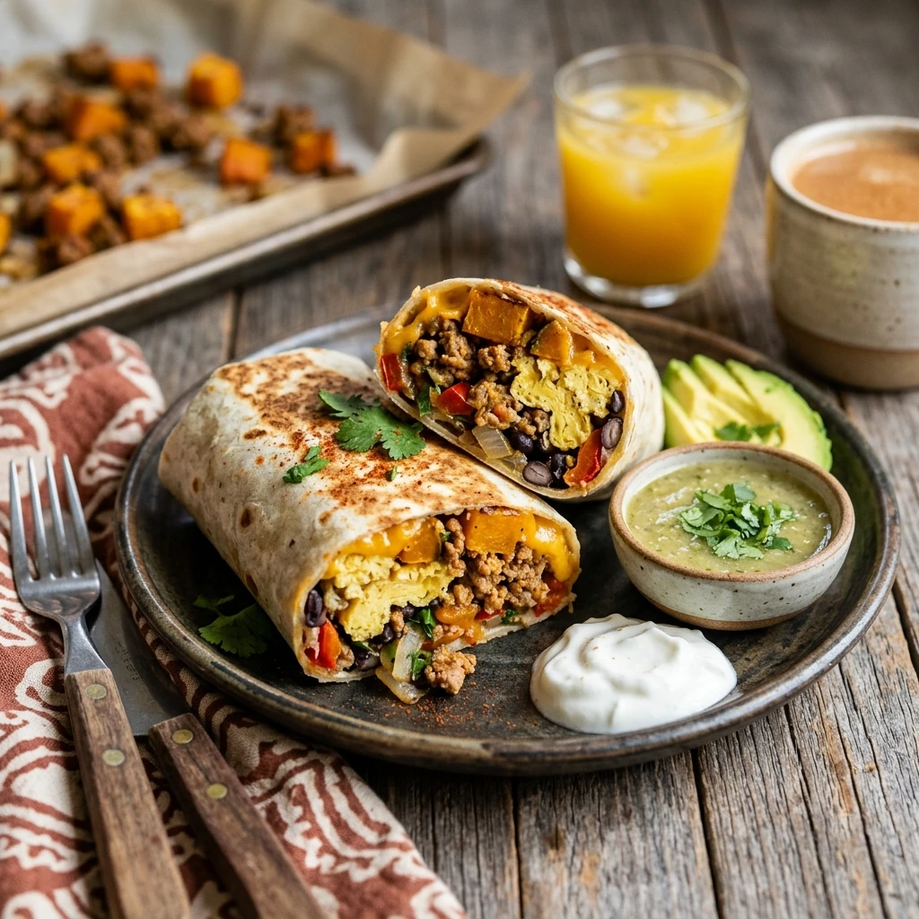 Sheet Pan Pumpkin Breakfast Burritos With Sausage Fall Meal Prep