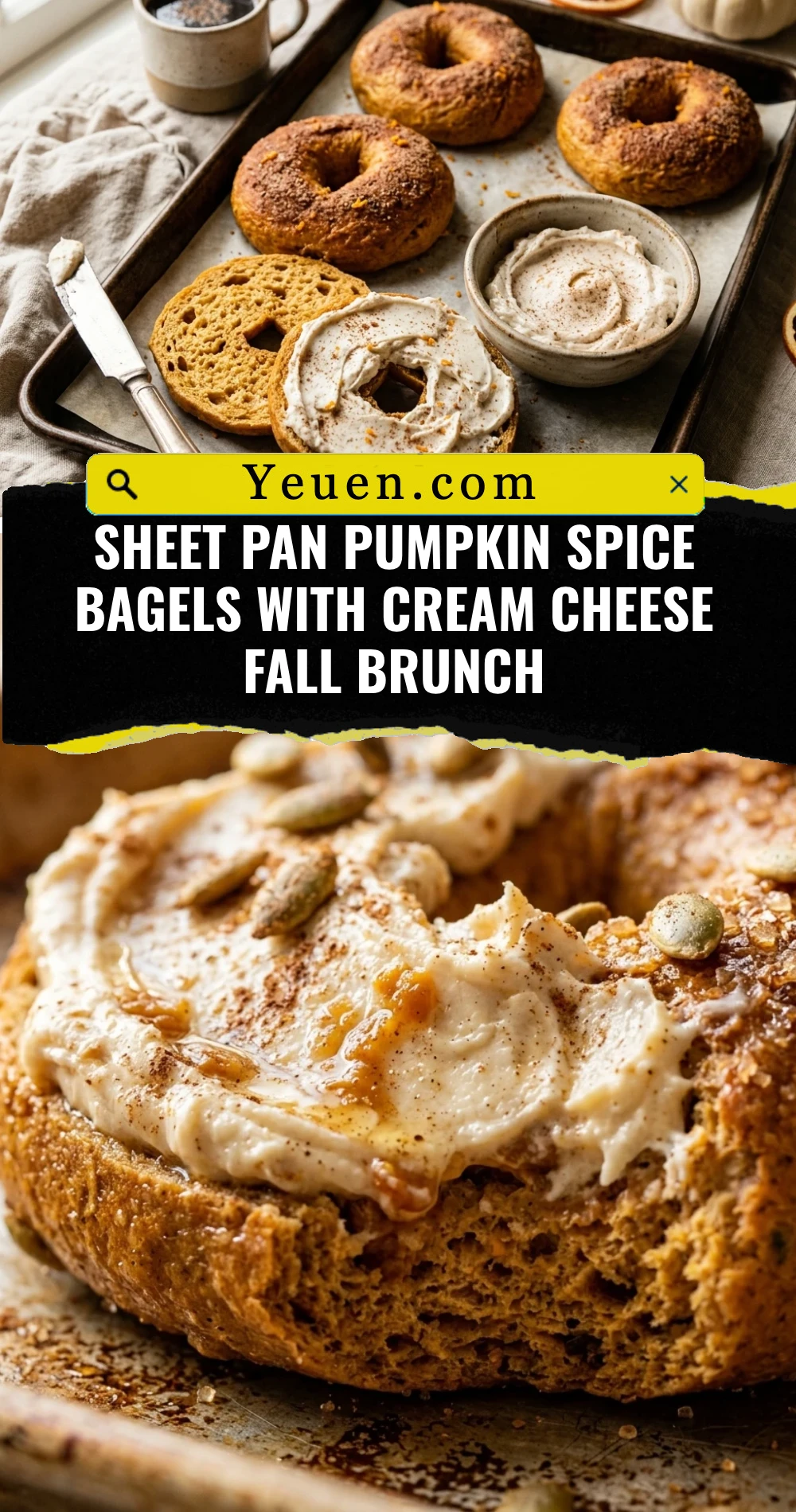Sheet Pan Pumpkin Spice Bagels With Cream Cheese Fall Brunch