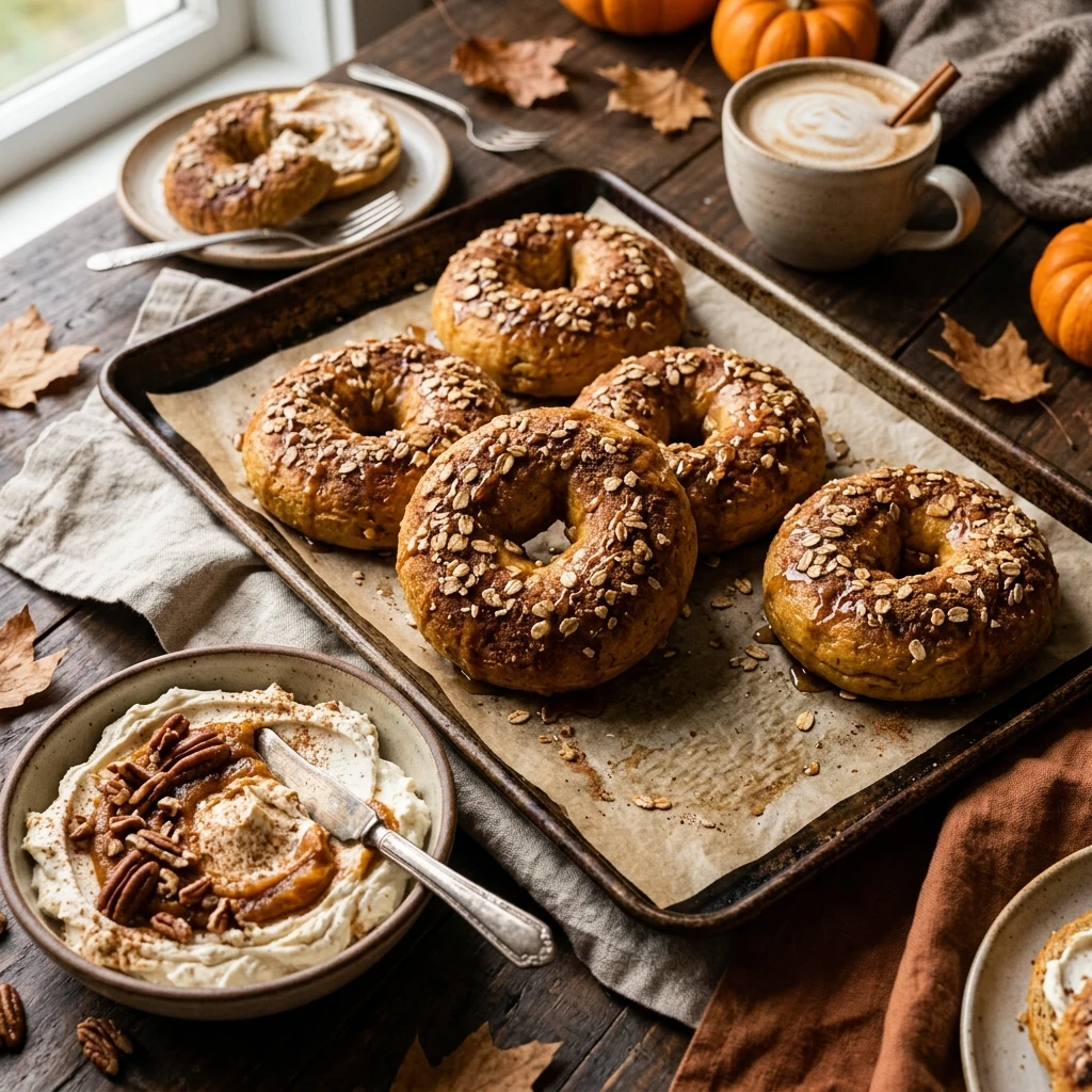 Sheet Pan Pumpkin Spice Bagels With Cream Cheese Fall Brunch
