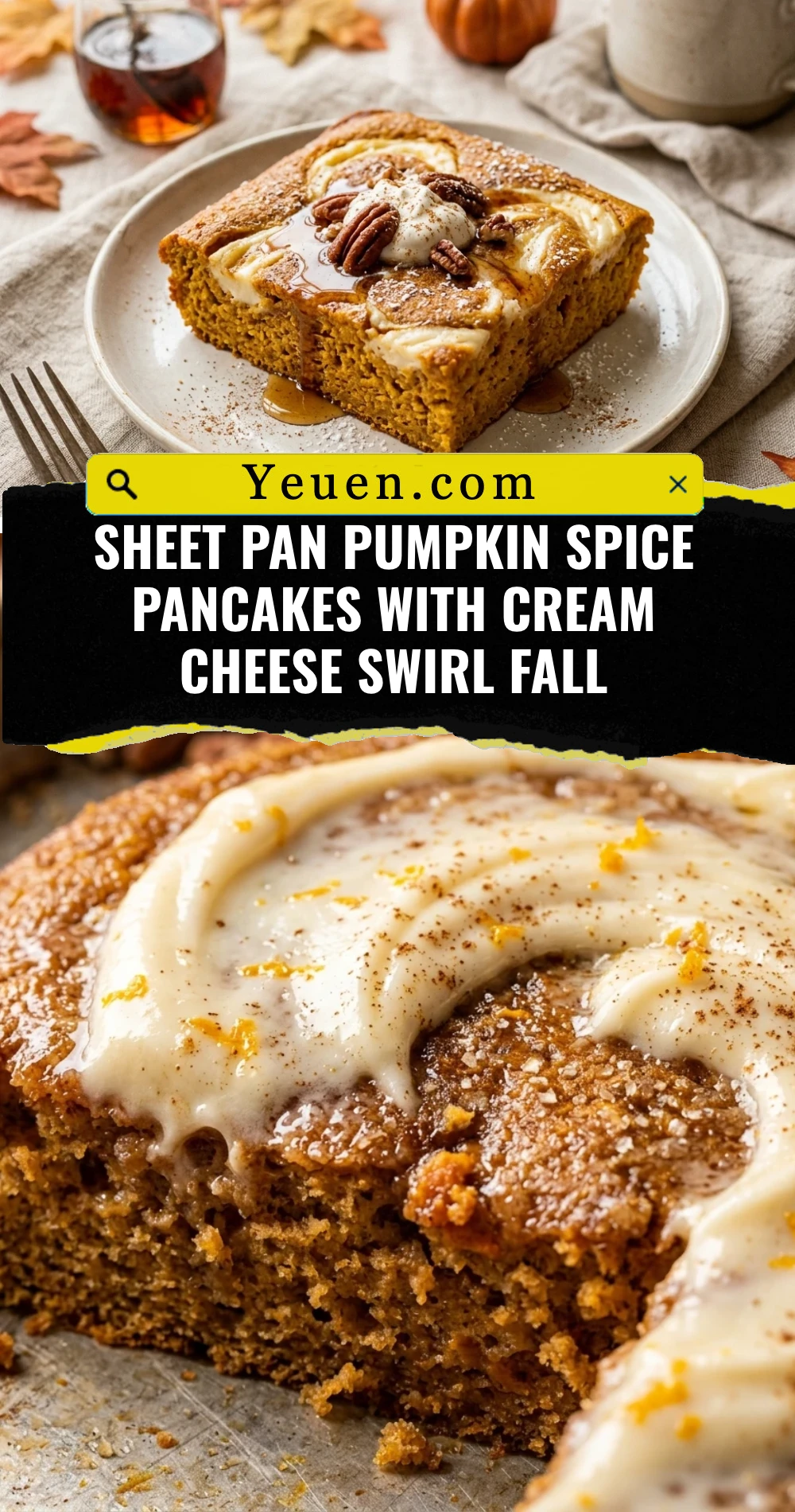 Sheet Pan Pumpkin Spice Pancakes With Cream Cheese Swirl Fall