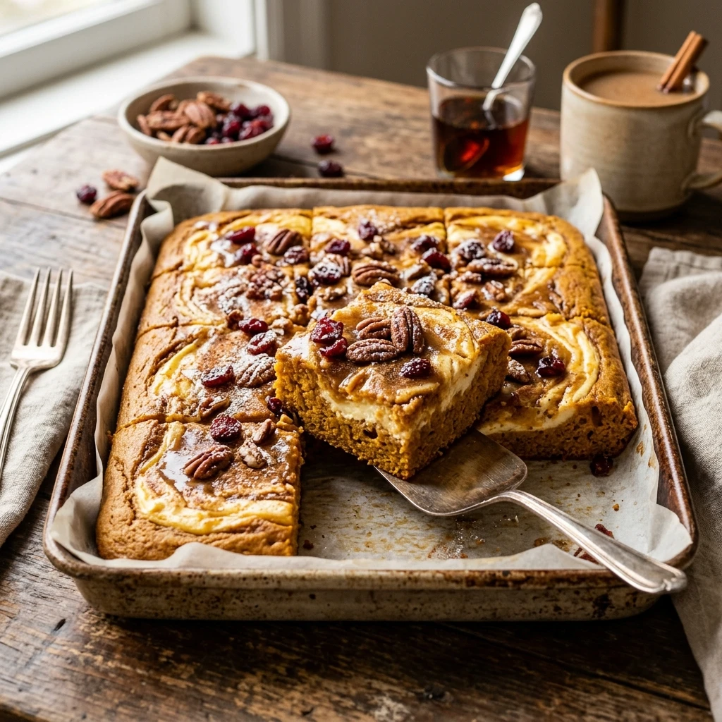 Sheet Pan Pumpkin Spice Pancakes With Cream Cheese Swirl Fall