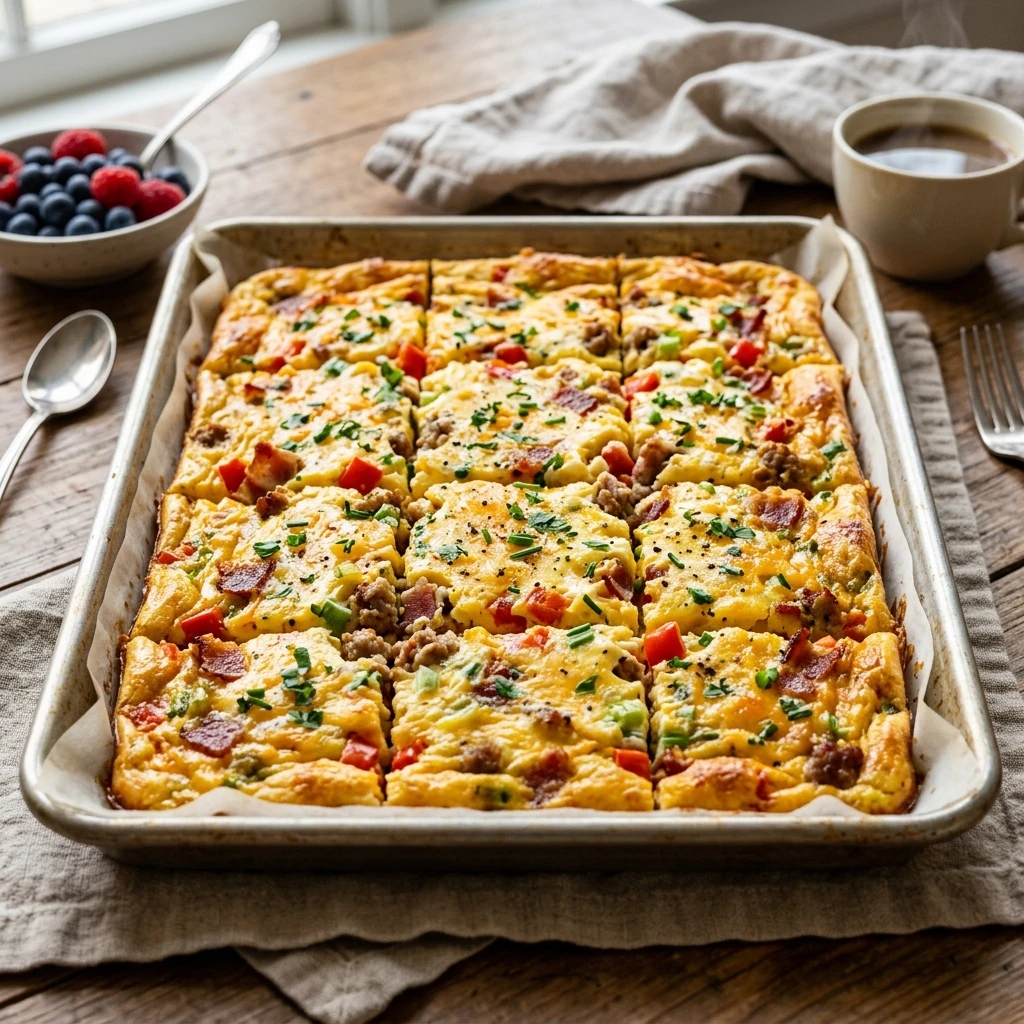 Sheet Pan Scrambled Eggs Breakfast Feeds 12 No Mess
