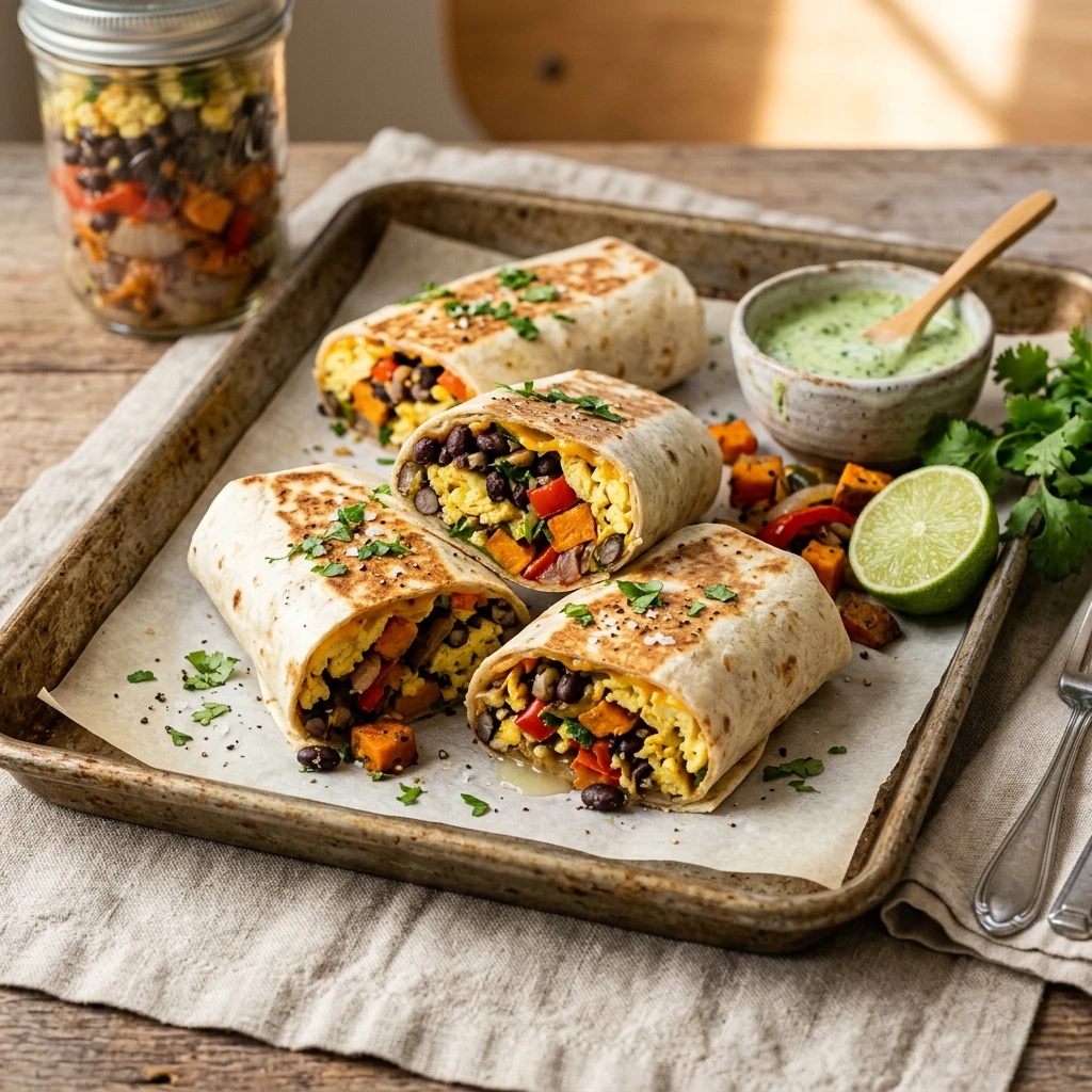 Sheet Pan Veggie Breakfast Burritos With Black Beans Meal Prep