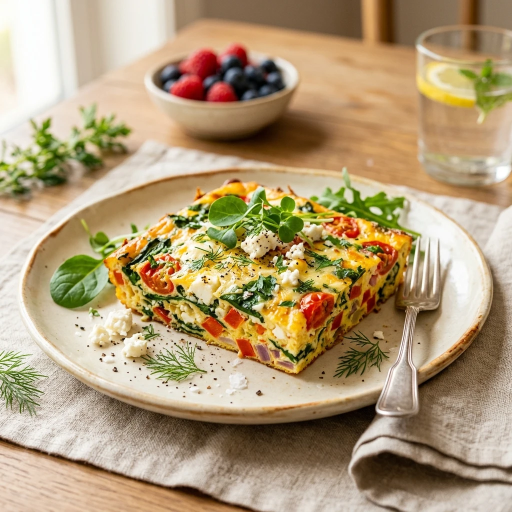 Sheet Pan Veggie Omelet With Spinach And Feta Feeds 12