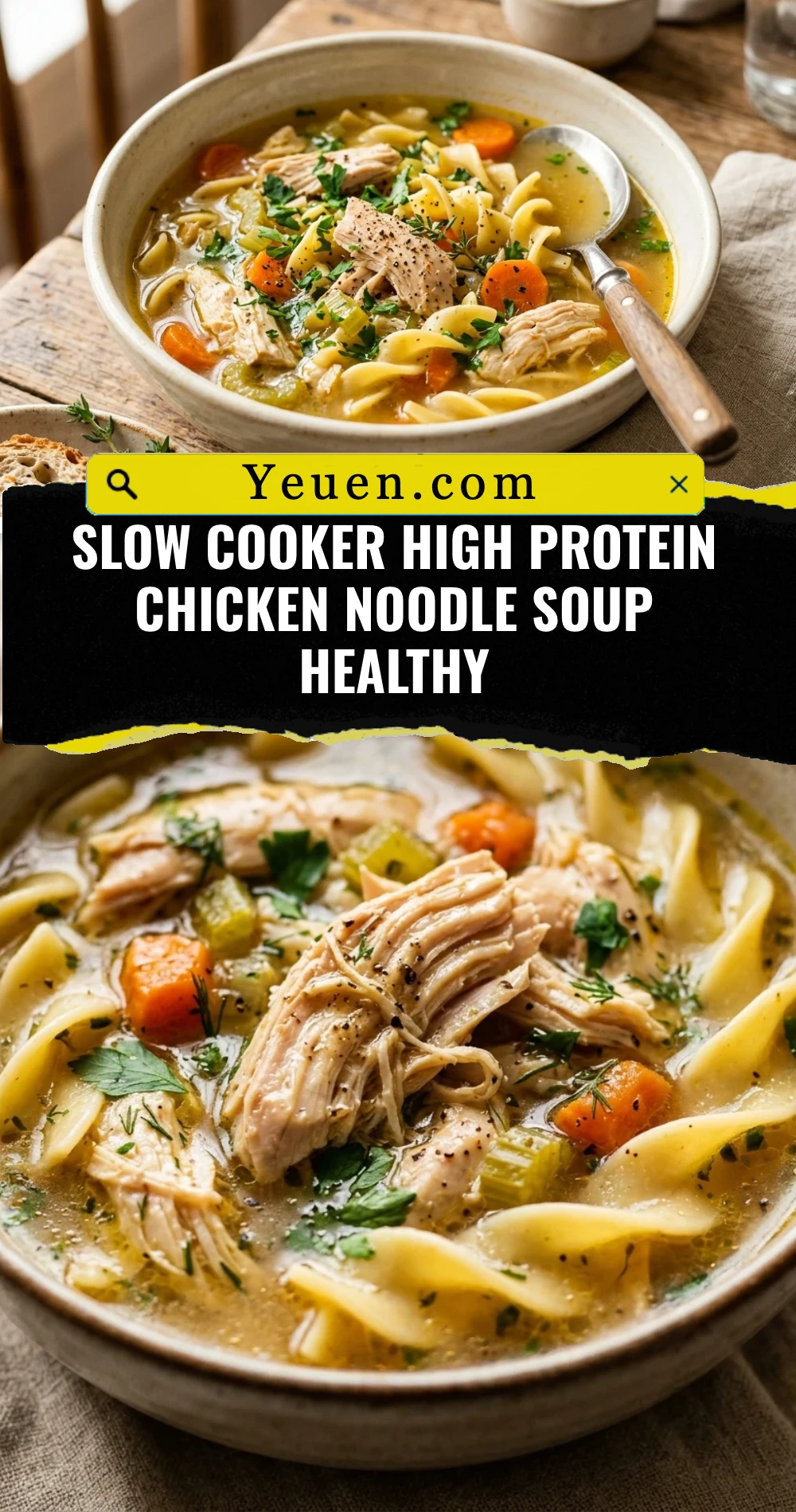 Slow Cooker High Protein Chicken Noodle Soup Healthy