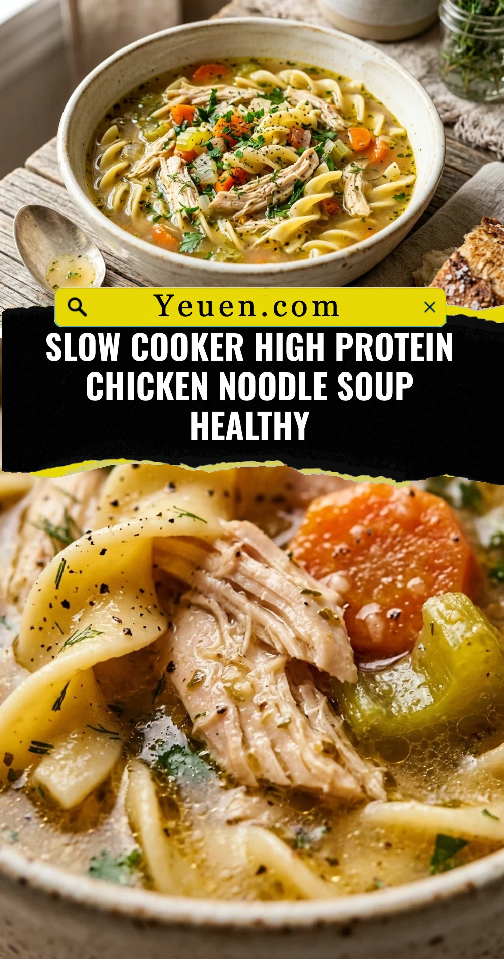 Slow Cooker High Protein Chicken Noodle Soup Healthy