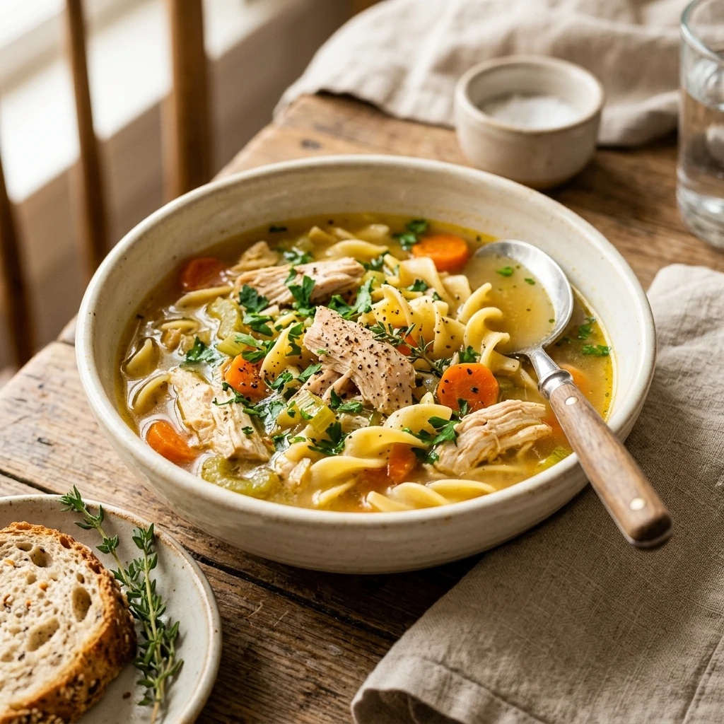 Slow Cooker High Protein Chicken Noodle Soup Healthy