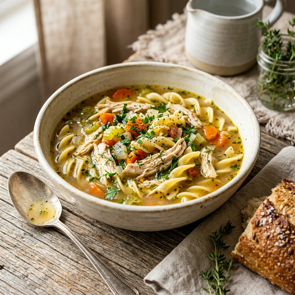 Slow Cooker High Protein Chicken Noodle Soup Healthy