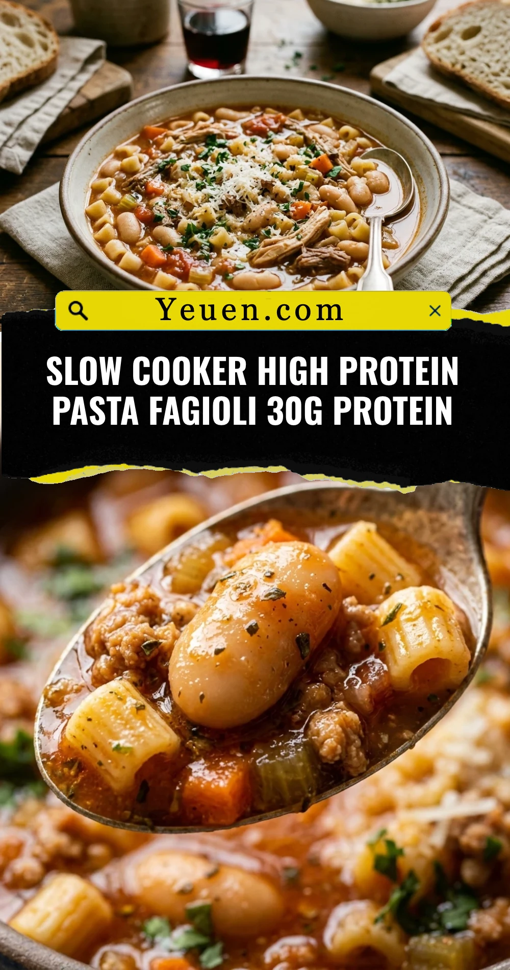 Slow Cooker High Protein Pasta Fagioli 30g Protein