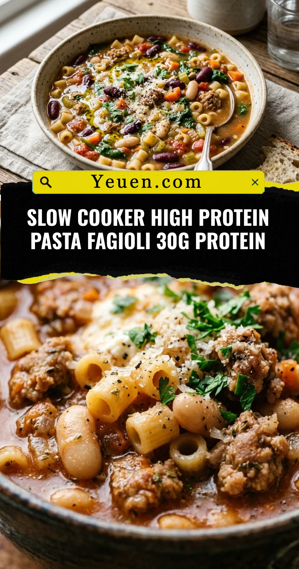 Slow Cooker High Protein Pasta Fagioli 30g Protein