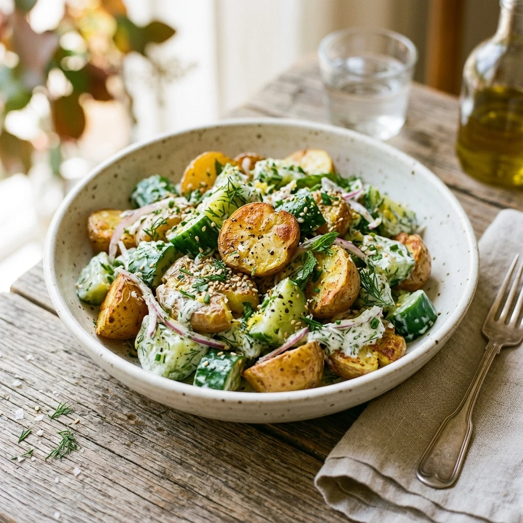 Smashed Cucumber And Potato Salad Crispy Creamy