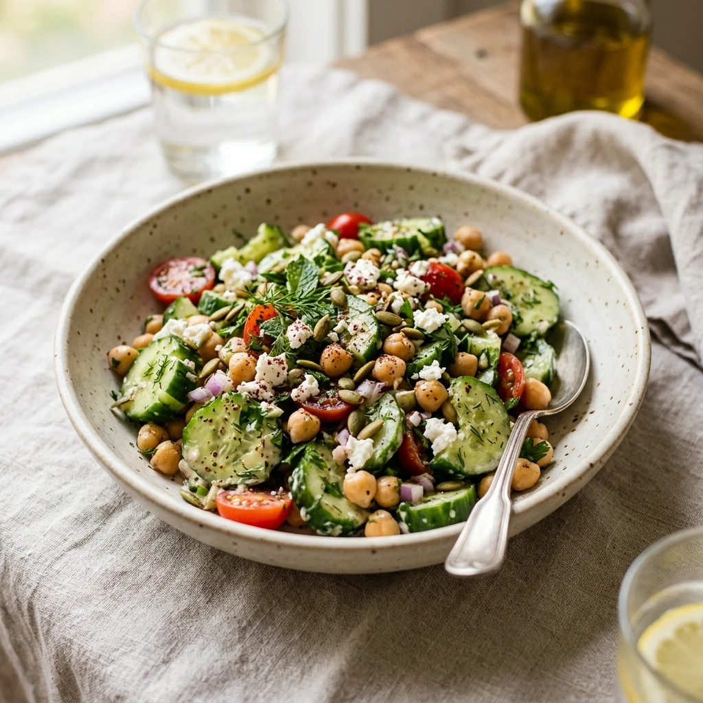 Smashed Cucumber Chickpea Salad Viral High Protein