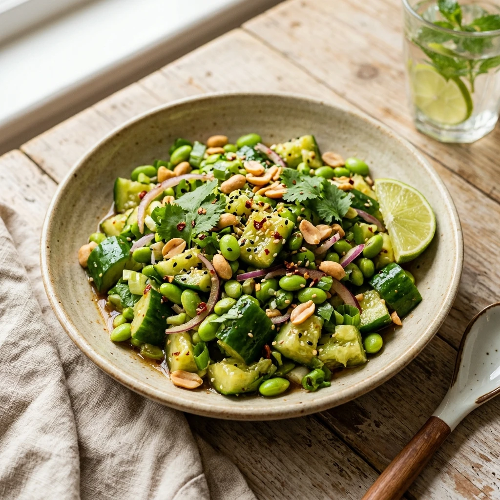 Smashed Cucumber Edamame Salad Viral High Protein