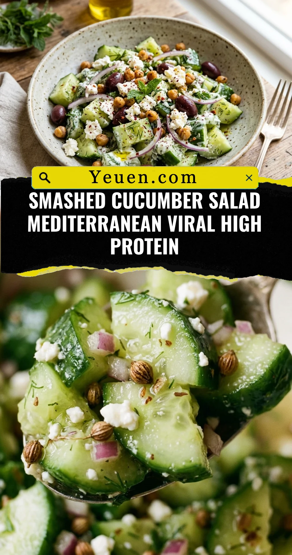 Smashed Cucumber Salad Mediterranean Viral High Protein
