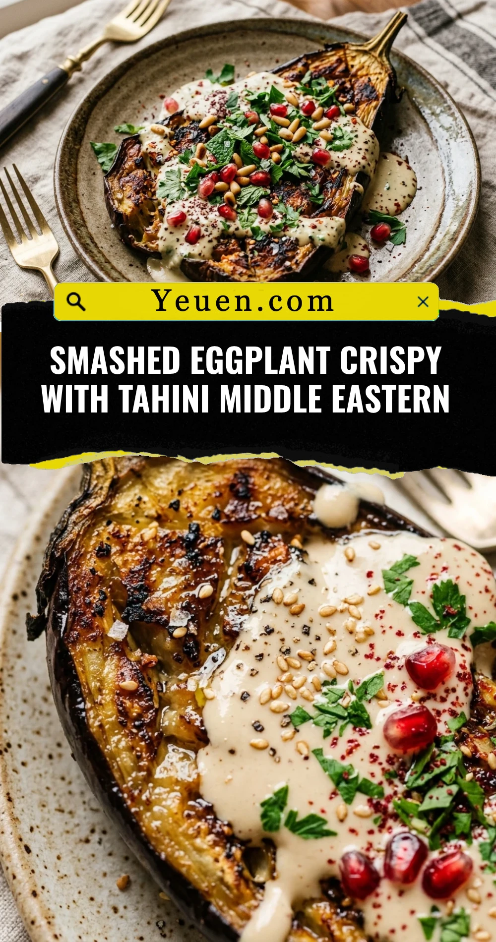 Smashed Eggplant Crispy With Tahini Middle Eastern