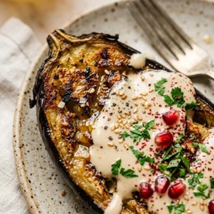 Smashed Eggplant Crispy With Tahini Middle Eastern