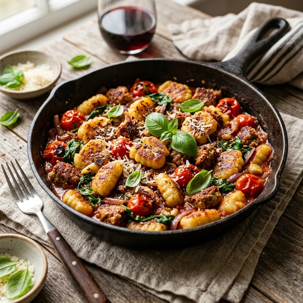 Smashed Gnocchi And Sausage Skillet Crispy One-Pot