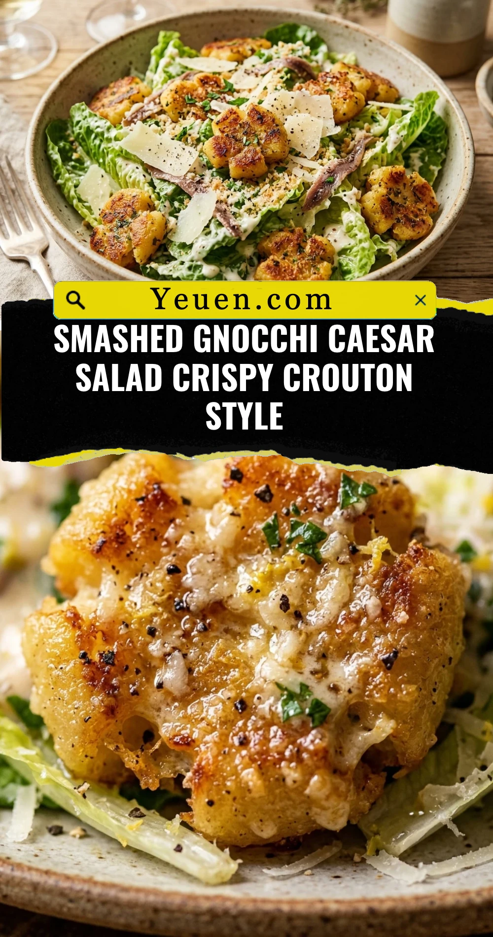 Smashed Gnocchi Caesar Salad Crispy Crouton Style