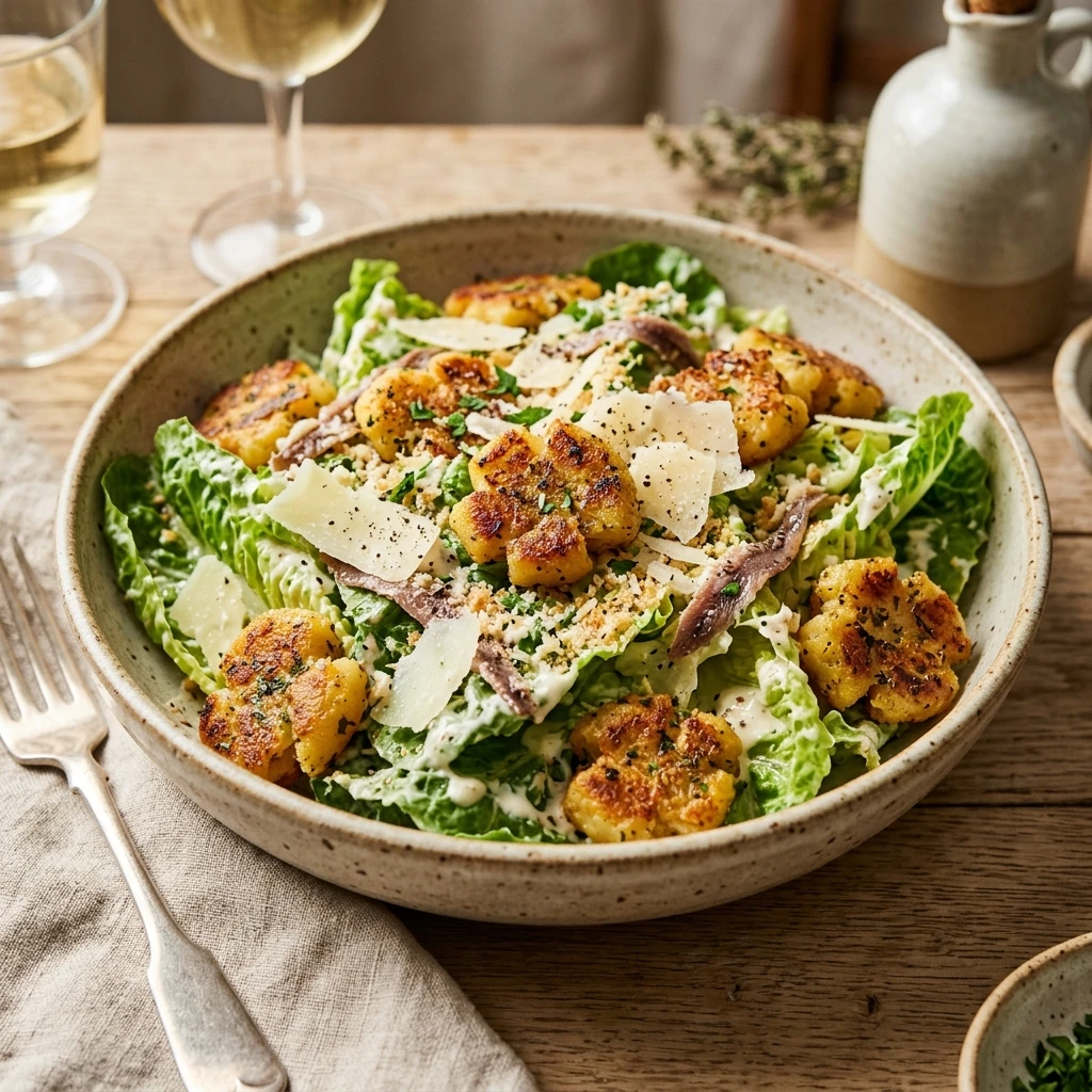 Smashed Gnocchi Caesar Salad Crispy Crouton Style