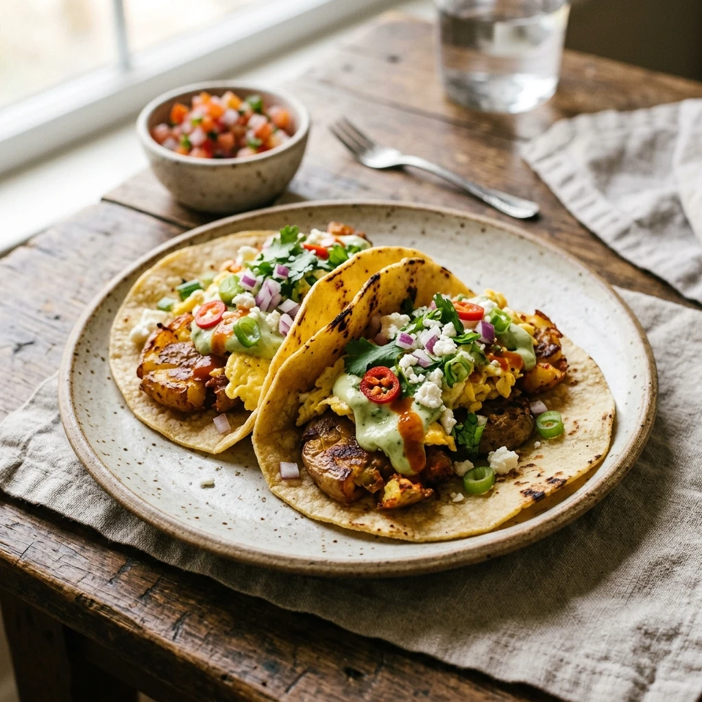 Smashed Potato And Egg Breakfast Tacos Crispy