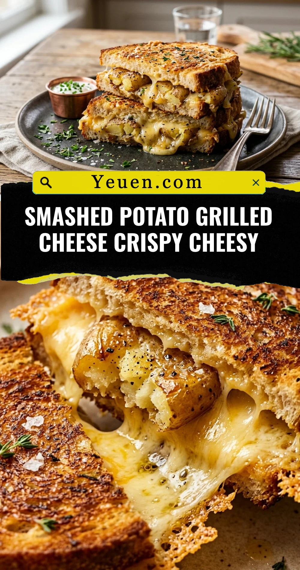 Smashed Potato Grilled Cheese Crispy Cheesy