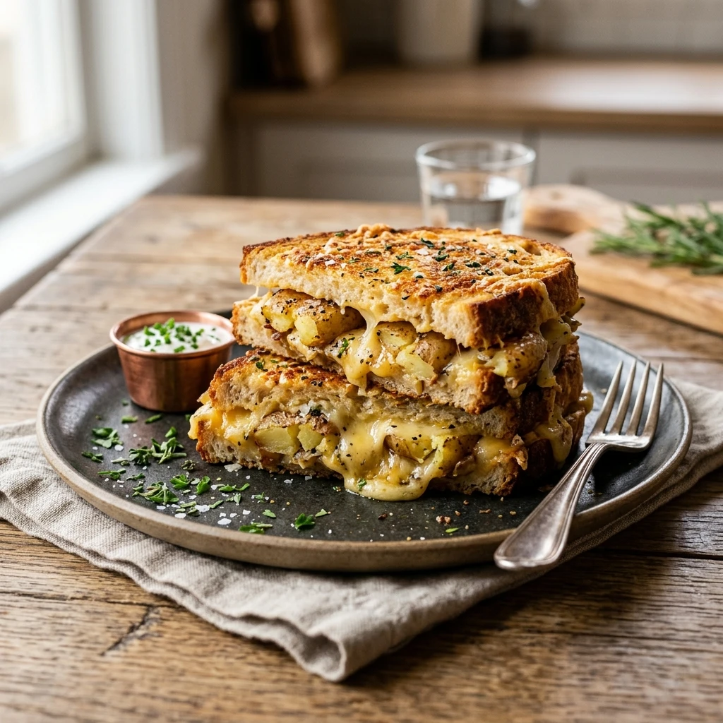 Smashed Potato Grilled Cheese Crispy Cheesy
