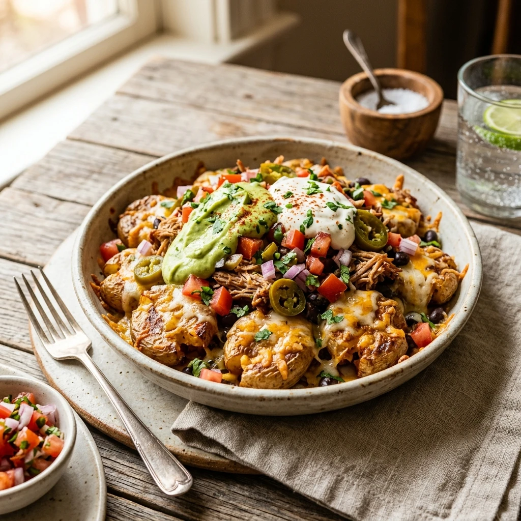 Smashed Potato Nachos Crispy Loaded Cheesy