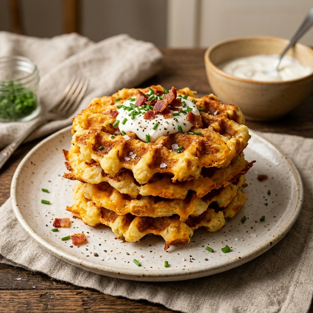 Smashed Potato Waffles Crispy Cheesy Leftover Hack