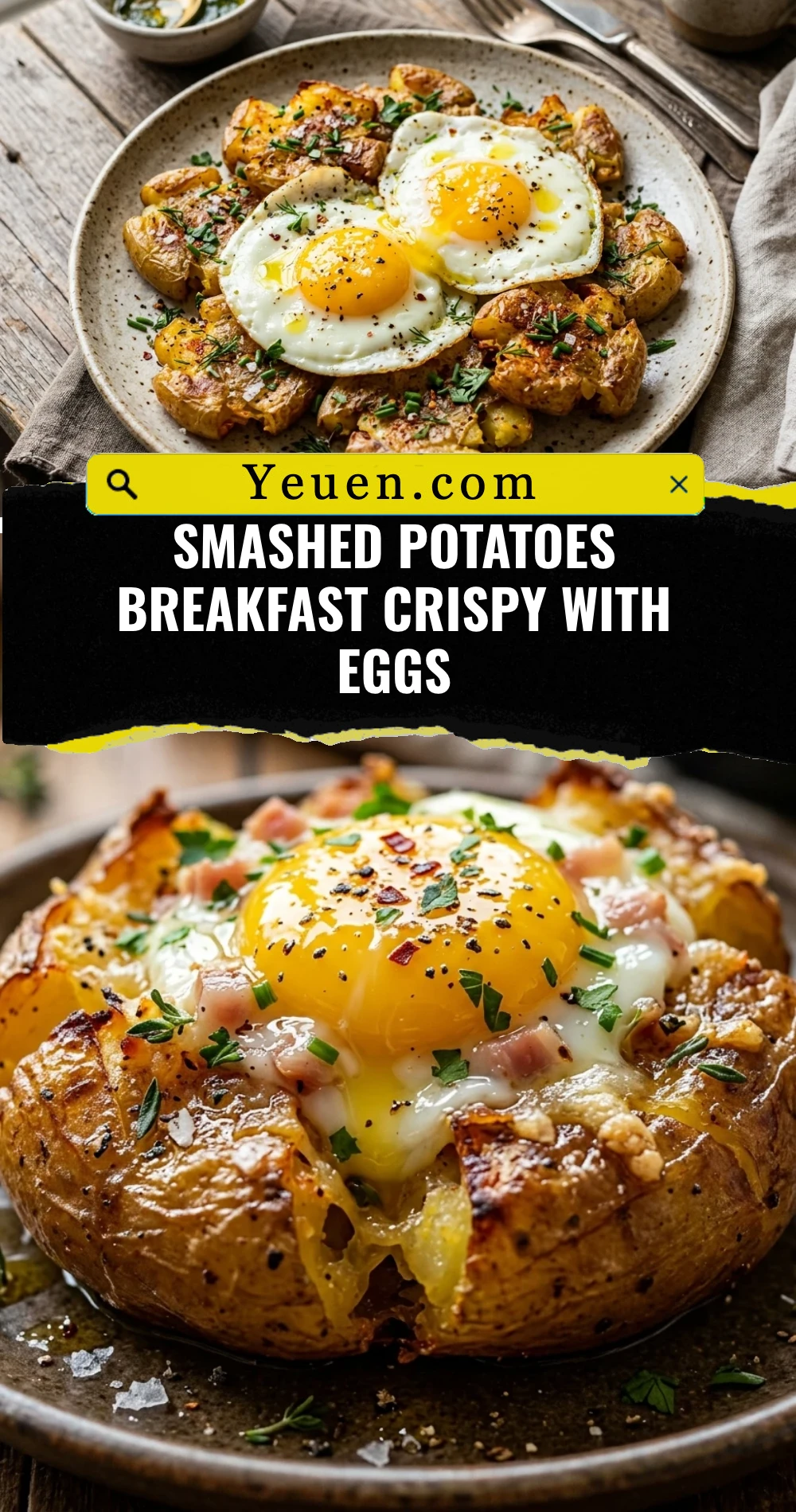Smashed Potatoes Breakfast Crispy With Eggs