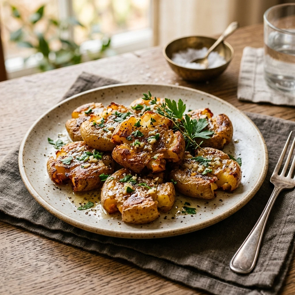 Smashed Potatoes Oven Crispy Garlic Butter