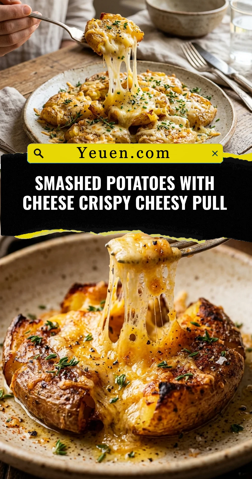 Smashed Potatoes With Cheese Crispy Cheesy Pull