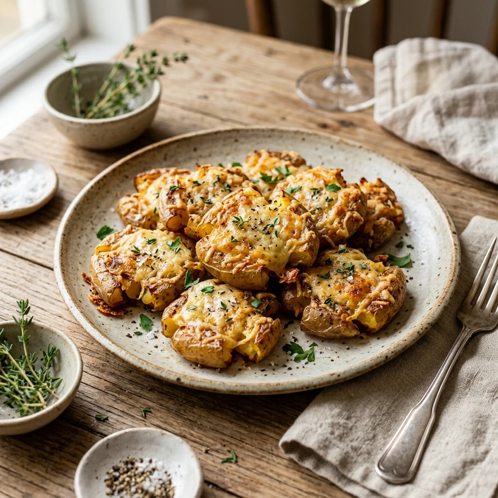 Smashed Potatoes With Parmesan Crust Crispy Cheesy