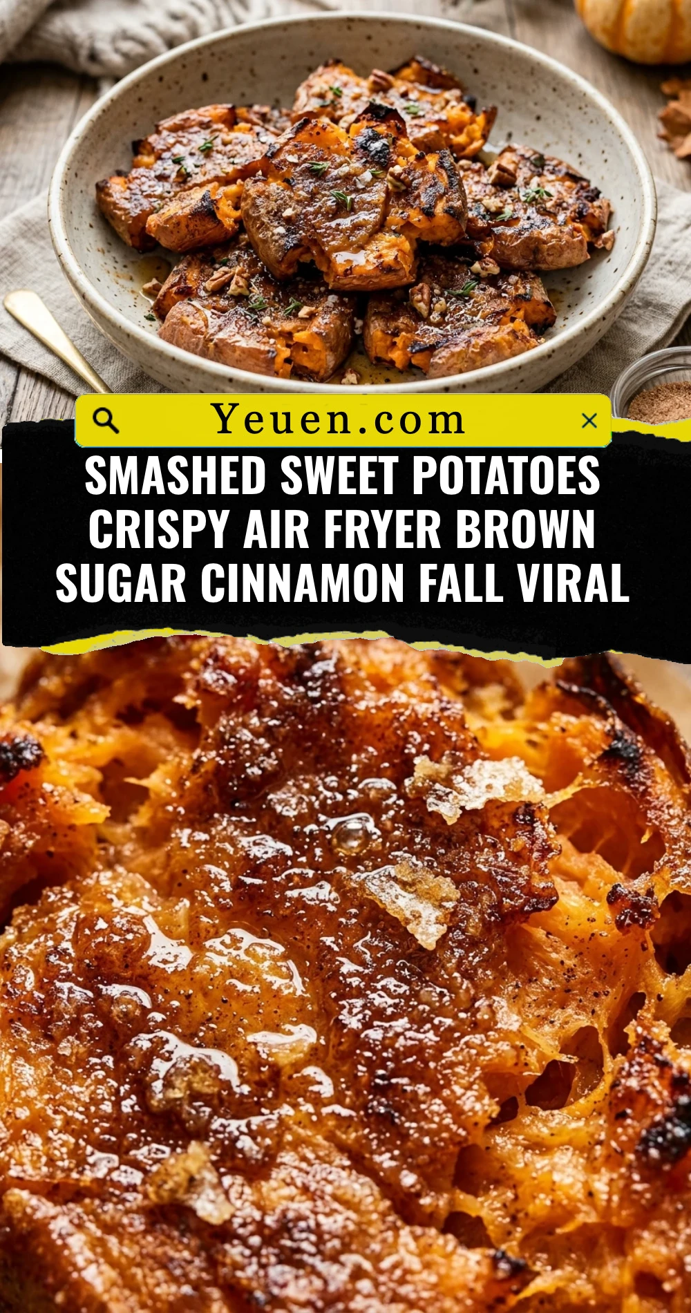 Smashed Sweet Potatoes Crispy Air Fryer Brown Sugar Cinnamon Fall Viral