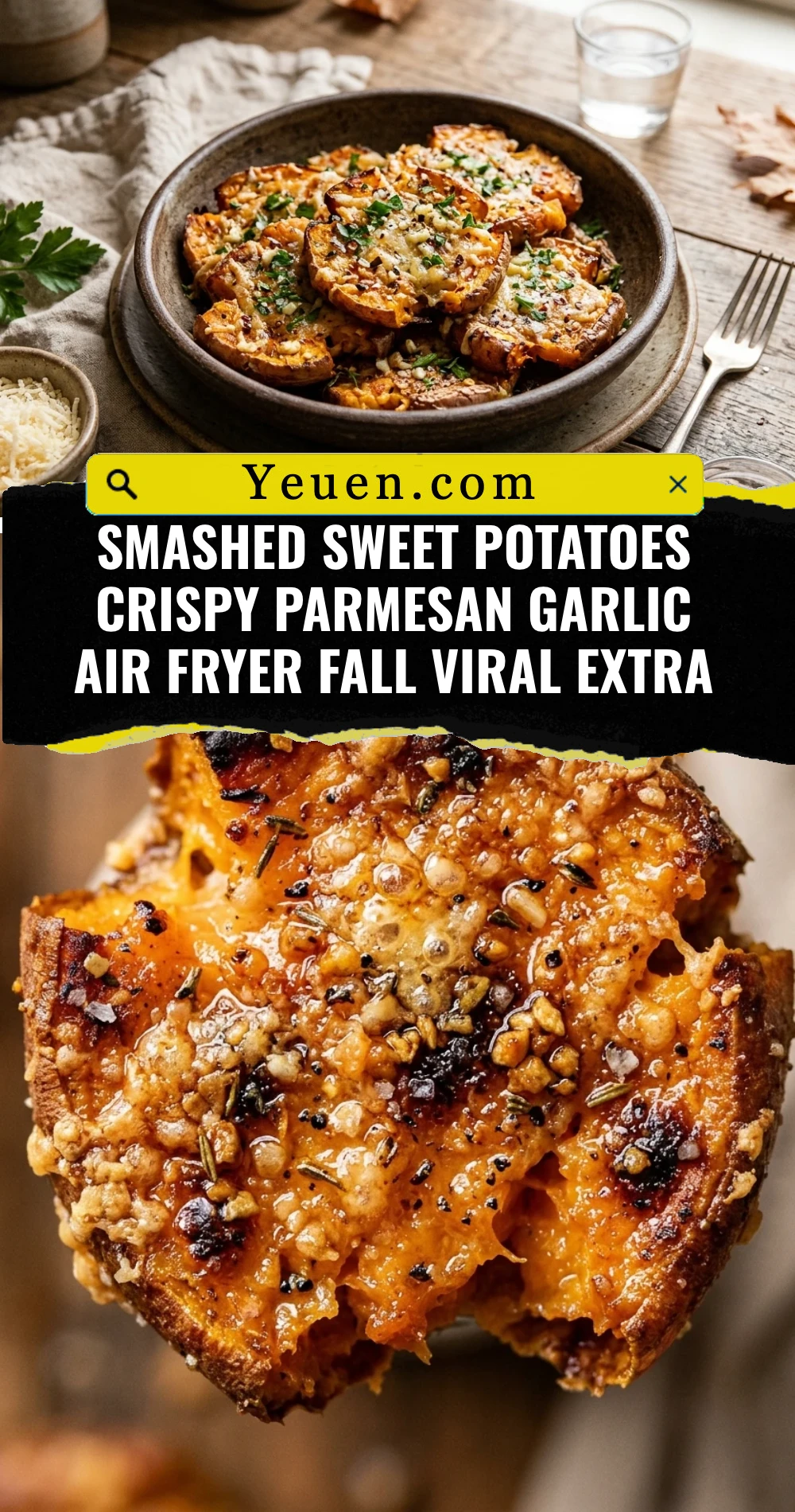 Smashed Sweet Potatoes Crispy Parmesan Garlic Air Fryer Fall Viral Extra
