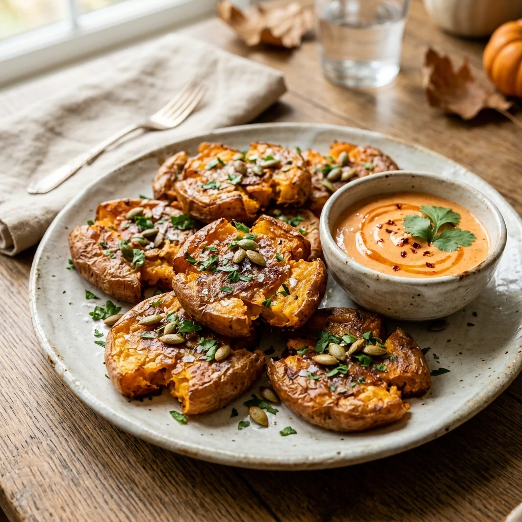 Smashed Sweet Potatoes Crispy With Chipotle Mayo Fall Viral Air Fryer Extra
