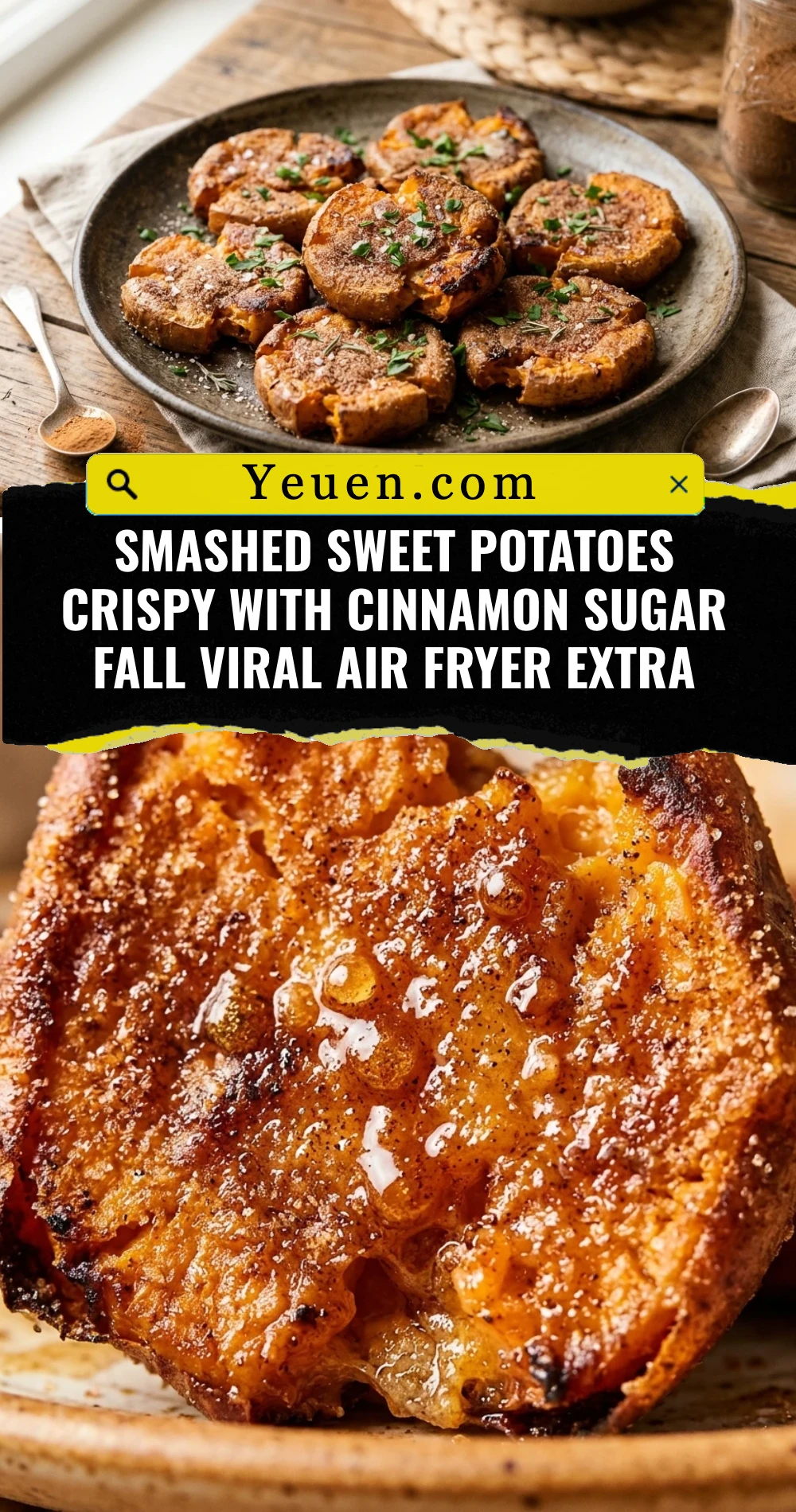 Smashed Sweet Potatoes Crispy With Cinnamon Sugar Fall Viral Air Fryer Extra