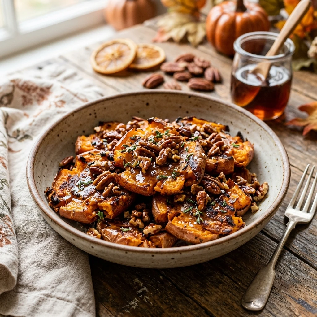 Smashed Sweet Potatoes Crispy With Maple Pecan Fall Viral Air Fryer Extra
