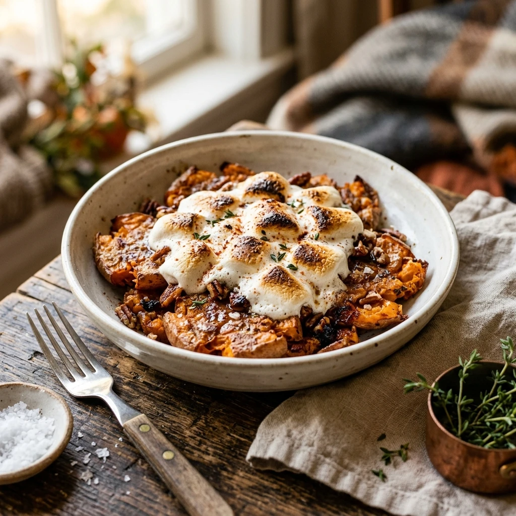 Smashed Sweet Potatoes Crispy With Marshmallow Fall