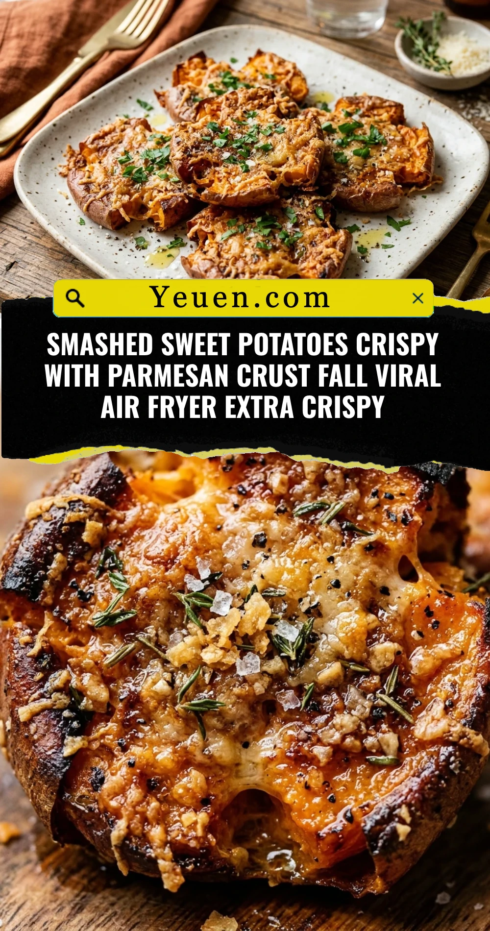 Smashed Sweet Potatoes Crispy With Parmesan Crust Fall Viral Air Fryer Extra Crispy