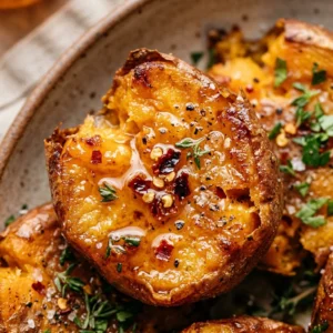 Smashed Sweet Potatoes With Hot Honey Crispy Air Fryer Fall Viral Extra