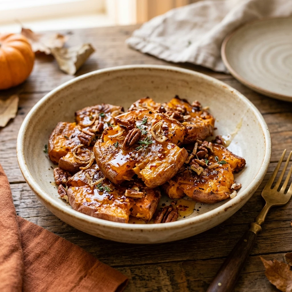 Smashed Sweet Potatoes With Hot Honey Crispy Air Fryer Fall Viral Extra