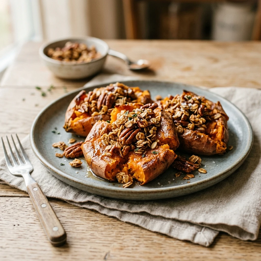 Smashed Sweet Potatoes With Maple Cinnamon Crispy