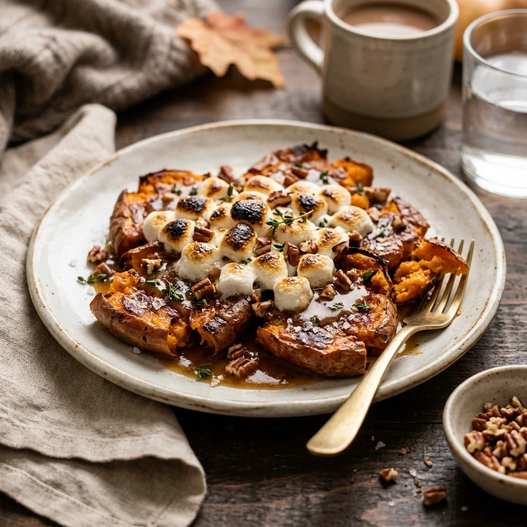 Smashed Sweet Potatoes With Marshmallows Crispy Fall Viral Air Fryer Extra