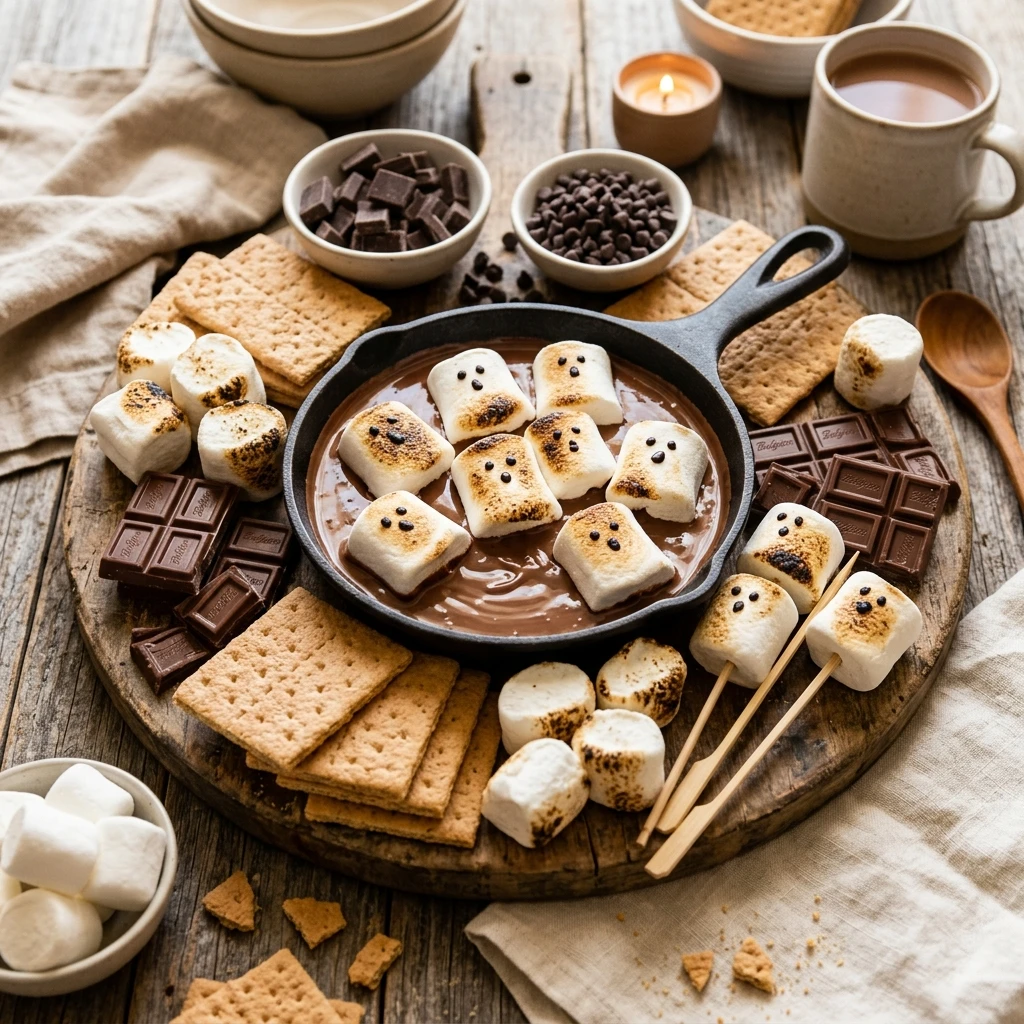 S'mores Dinner Board With Ghost Marshmallows