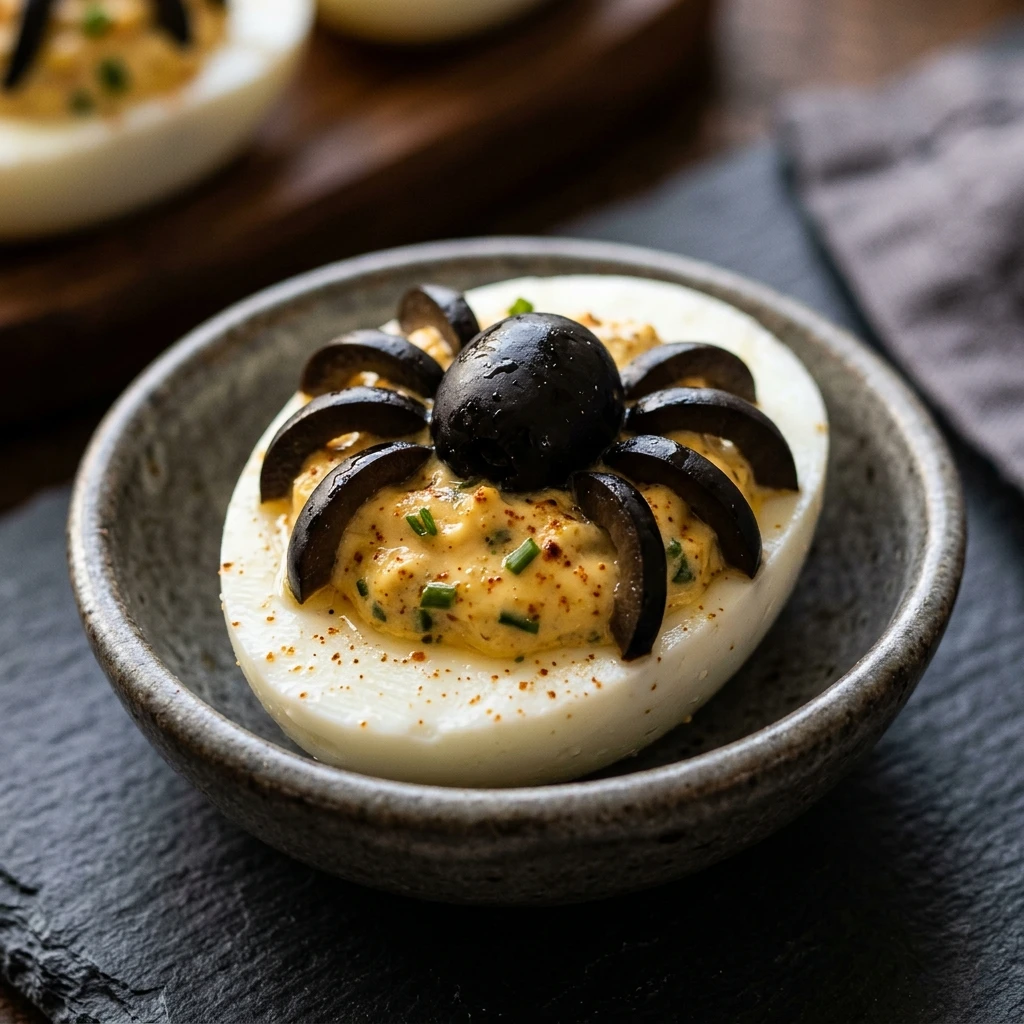 Spider Deviled Eggs – High Protein Spooky Dinner