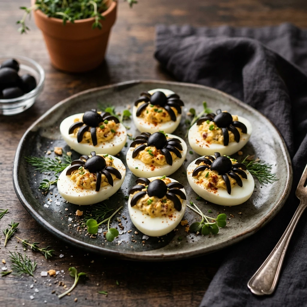 Spider Deviled Eggs - High Protein Spooky Dinner