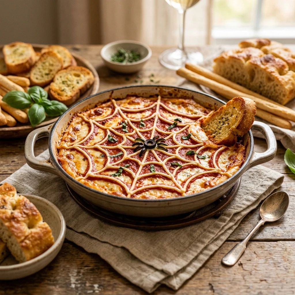 Spider Web Pizza Dip Dinner (No Kneading)